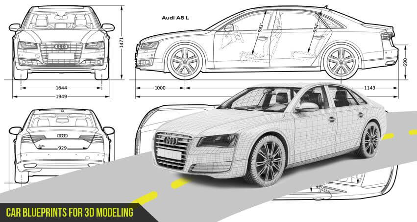 car blueprints for 3d modeling