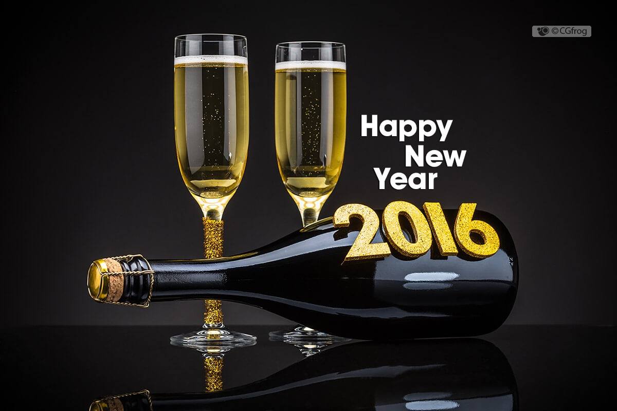 2016 Happy New Year Wine Glass Typography Graphic Design Wallpaper for computer