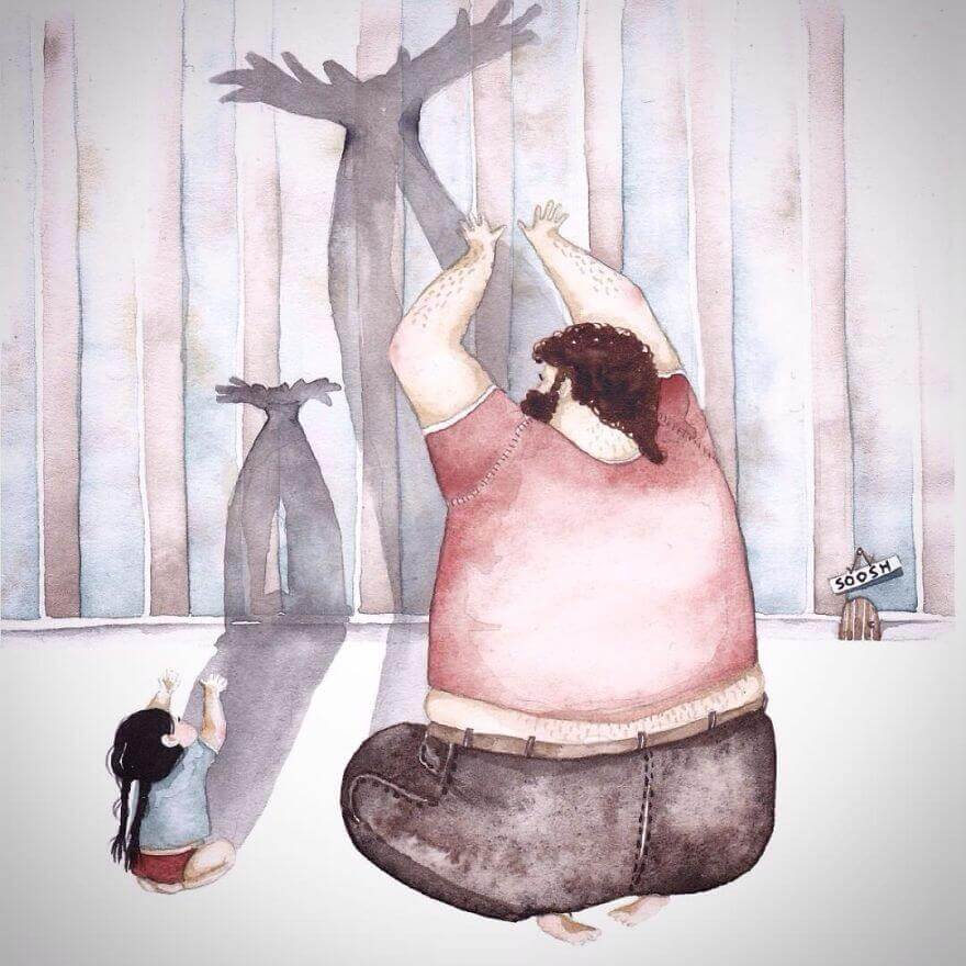 Love Illustrations Between Dads and Their Little Girls Paintings