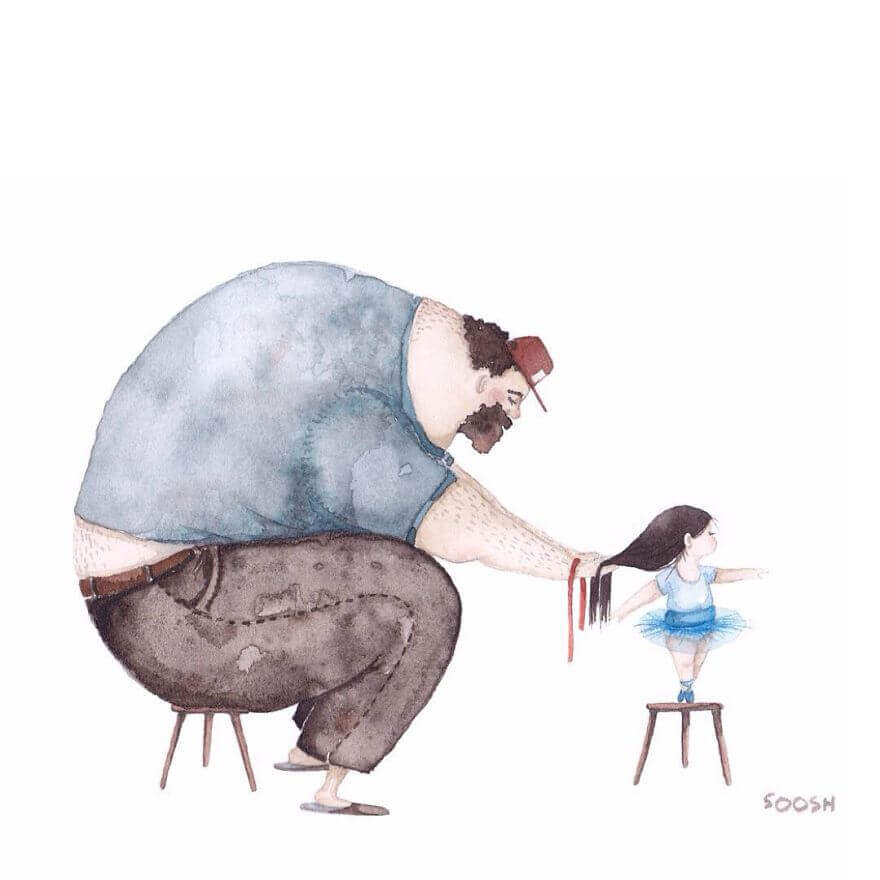 Love Illustrations Between Dads and Their Little Girls Paintings
