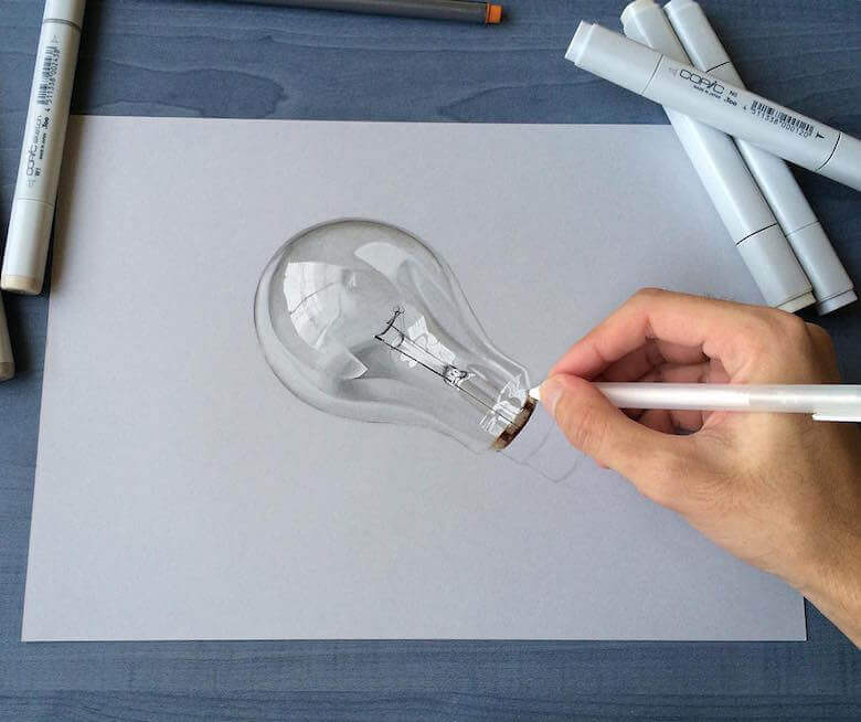 hyperrealistic-3d-art-drawings-sushant-rane-bulb-2