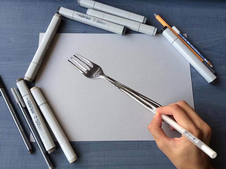 hyperrealistic-3d-art-drawings-sushant-rane-fork-2