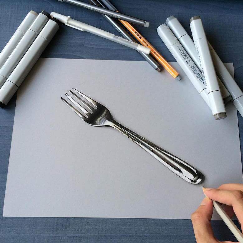 hyperrealistic-3d-art-drawings-sushant-rane-fork-3