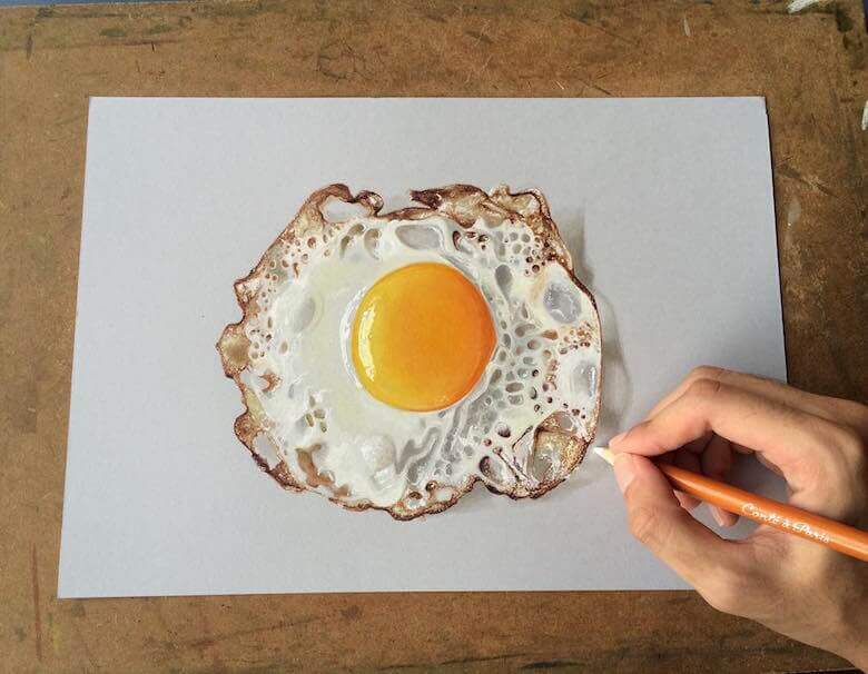 hyperrealistic-3d-art-drawings-sushant-rane-fried-egg-3