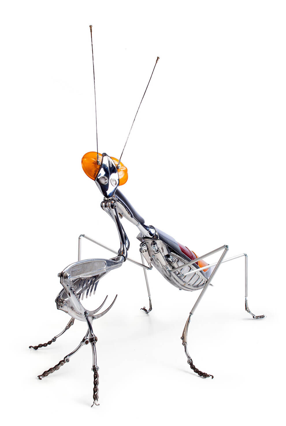 Praying Mantis Sculptures Made from Bicycle, Car and Motorcycle Parts