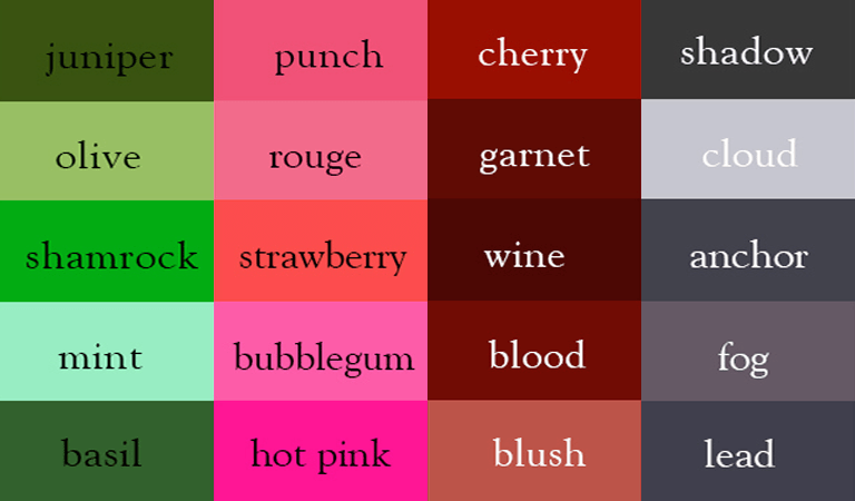 Color Thesaurus / Correct Names of Color Shades