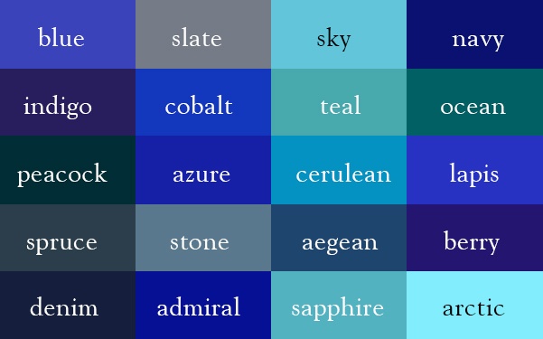 Color Thesaurus / Correct Names of Color Shades of Blue