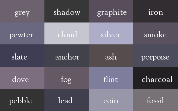 Color Thesaurus / Correct Names of Color Shades of Grey