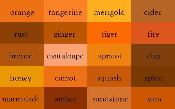 Color Thesaurus / Correct Names of Color Shades of Orange