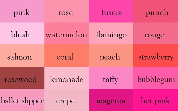 Color Thesaurus / Correct Names of Color Shades of Pink