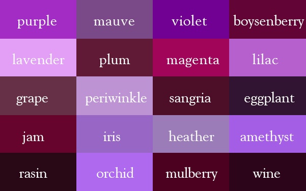 Color Thesaurus / Correct Names of Color Shades of Purple