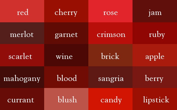 Color Thesaurus / Correct Names of Color Shades of Red