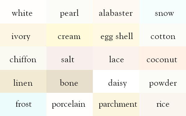 Color Thesaurus / Correct Names of Color Shades of White