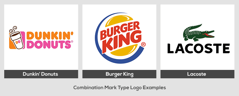 Combination Mark Type Logo Examples - Dunkin' Donuts, Burger King and Lacoste